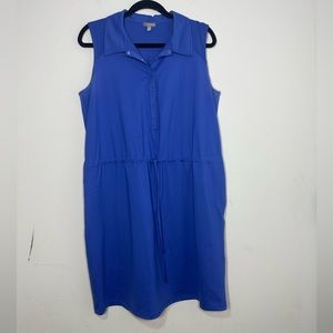 Talbots Drawstring Waist Dress, Sleeveless Polo Style, Blue, Size 1X